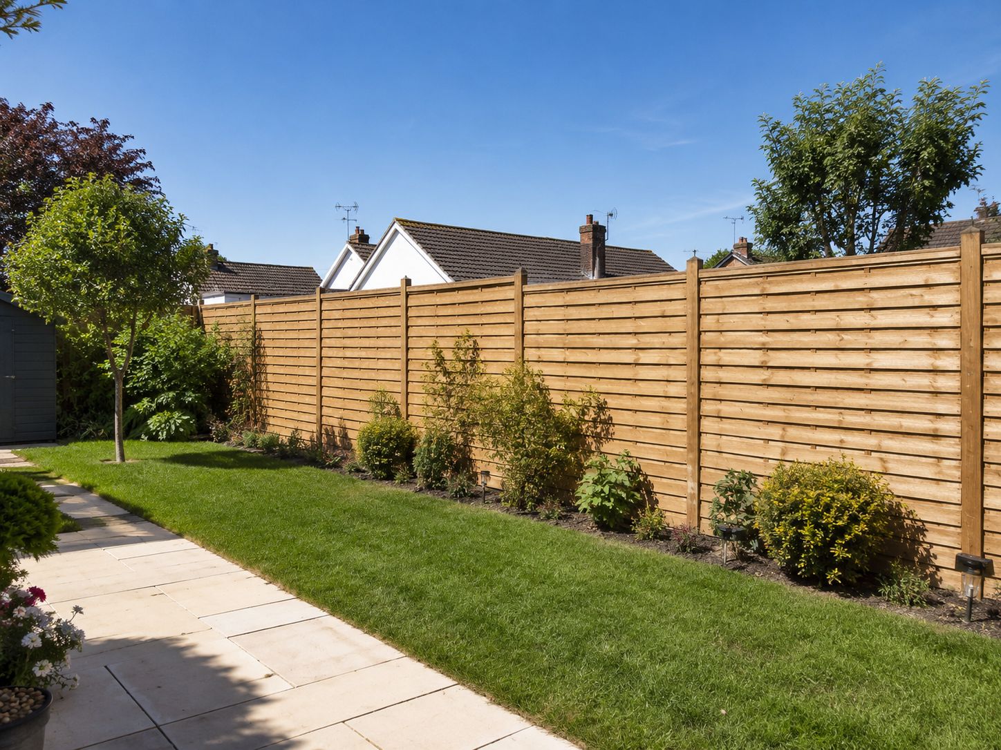 Overlap timber fence with concrete posts in a Kingston back garden