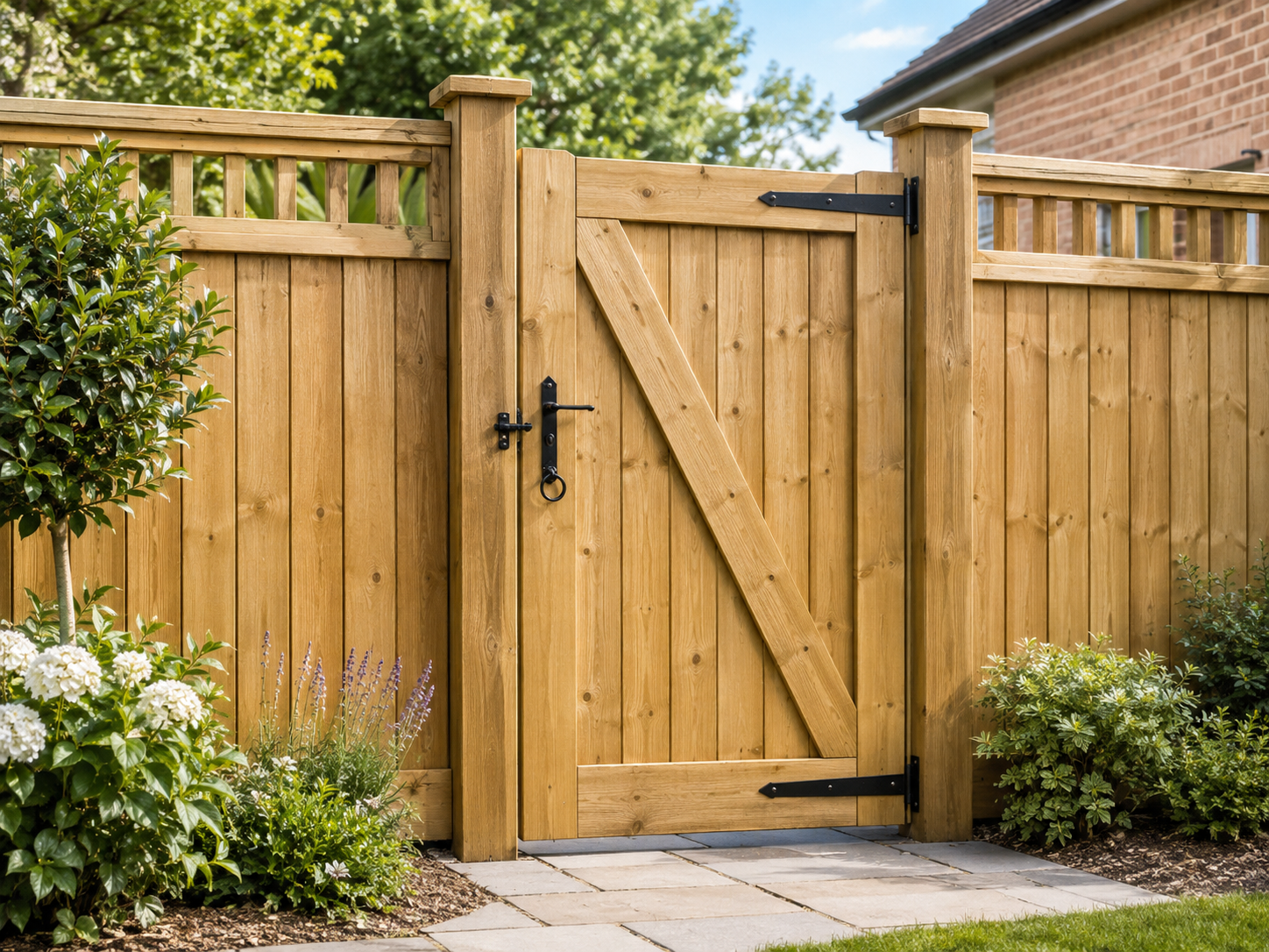 Timber side gate matching the adjacent fence on a London side return